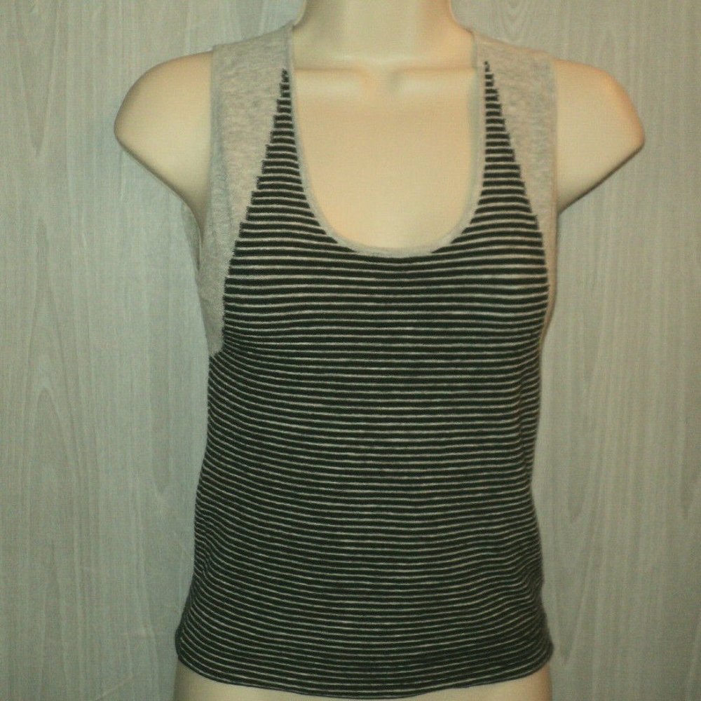 Essendi Tank Top Size M Black & Gray Scooped Neckline Stretchy Knit Stripes